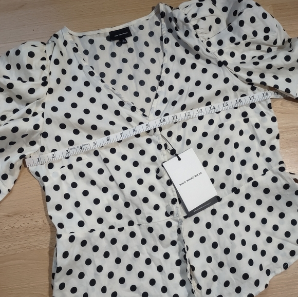 Who What Wear Monochrome Polka Dot Top Puffy Sleeves Vintage Style - Picture 10 of 11